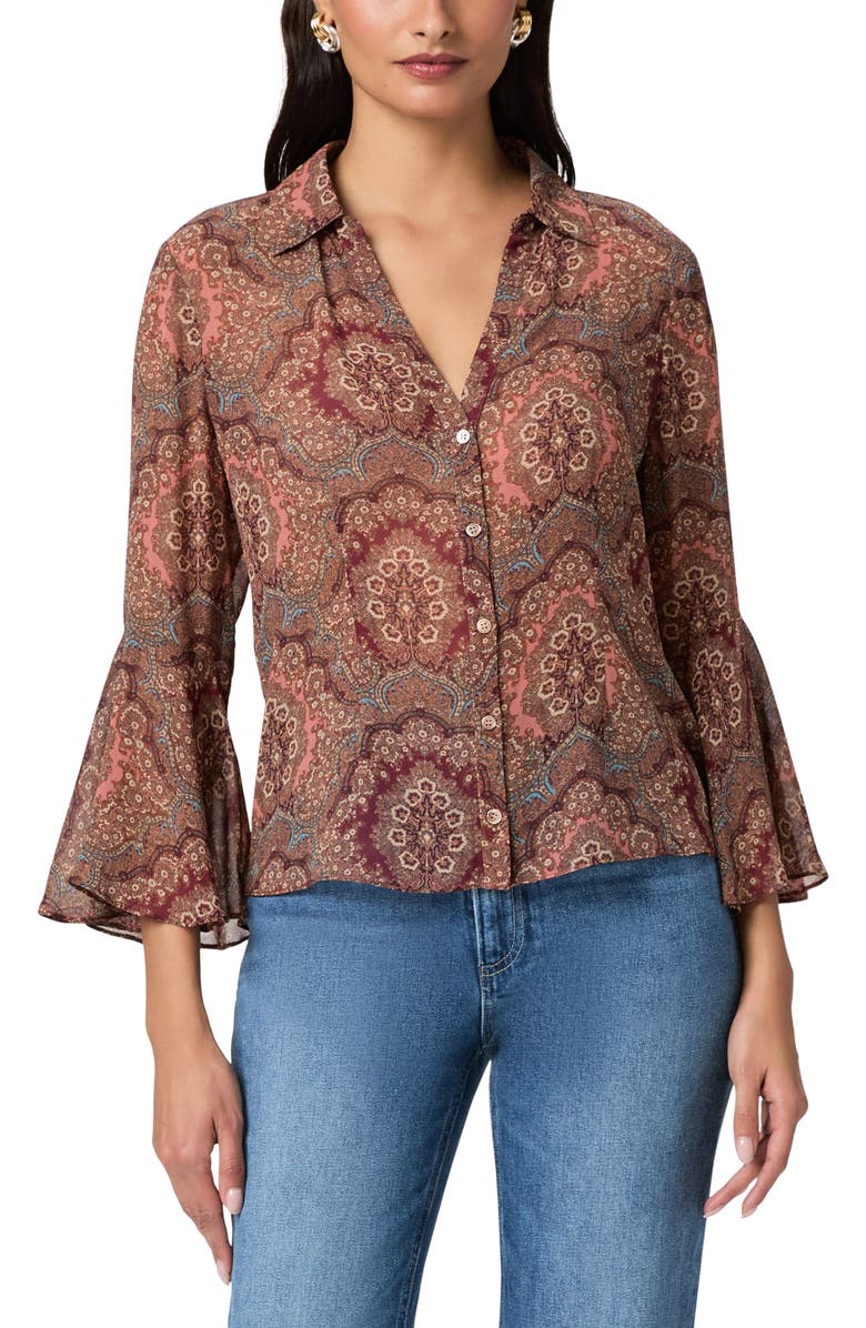 PAIGE Jasmeet Print Flare Sleeve Top, Main, color, Sunset Multi