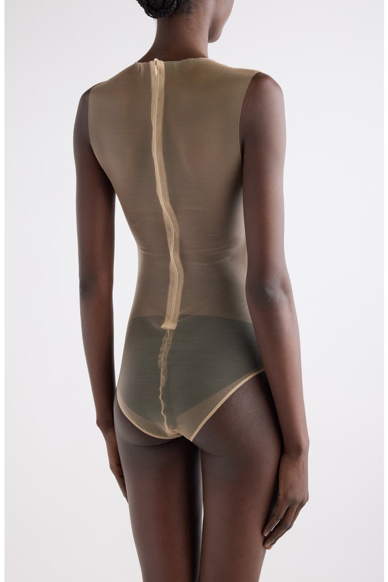 Illusion Inset Circle Satin Bodysuit, Alternate, color, BLACK