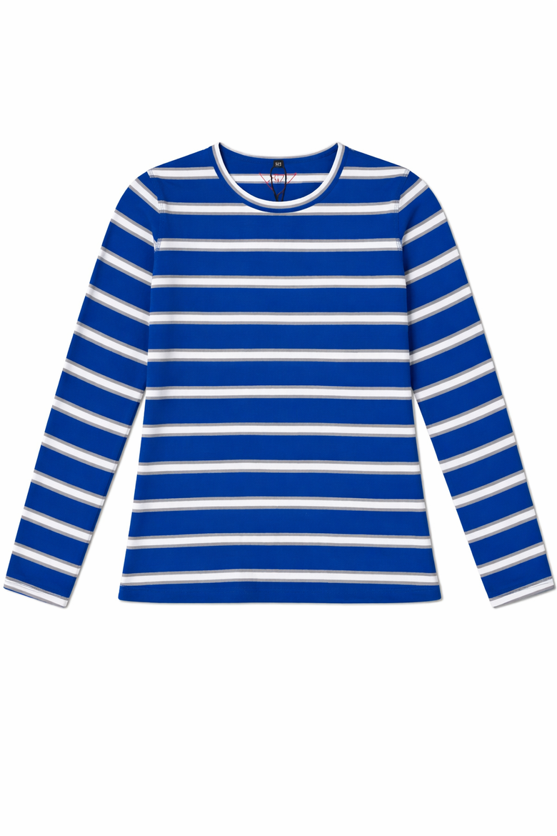 Striped Flatlock Stitch Long Sleeve Tee, Main, color, Sapphire