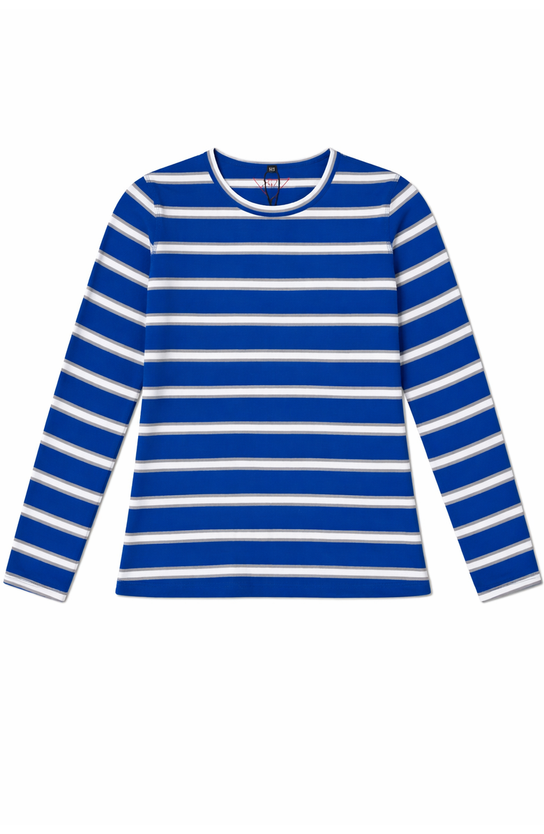 46227 Striped Flatlock Stitch Long Sleeve Tee, Main, color, Sapphire