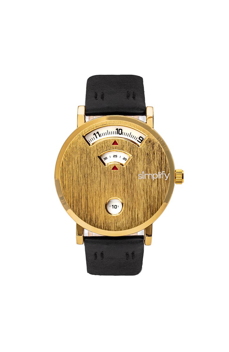 SIMPLIFY The 7000 Leather-Band Watch, Main, color, Gold/Black
