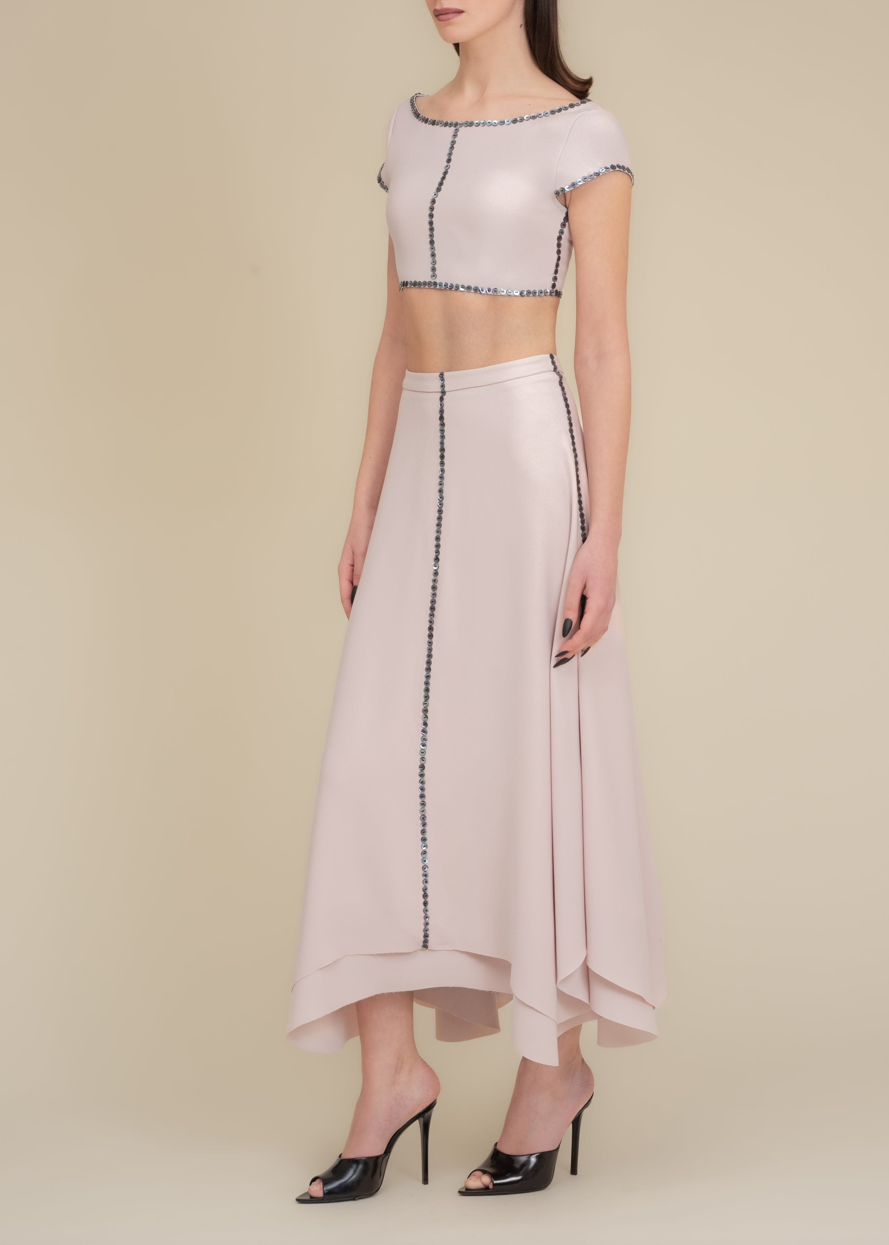 Contessa Mills Coraline Charcoal Shell-Button Satin Crop Top (Women ...
