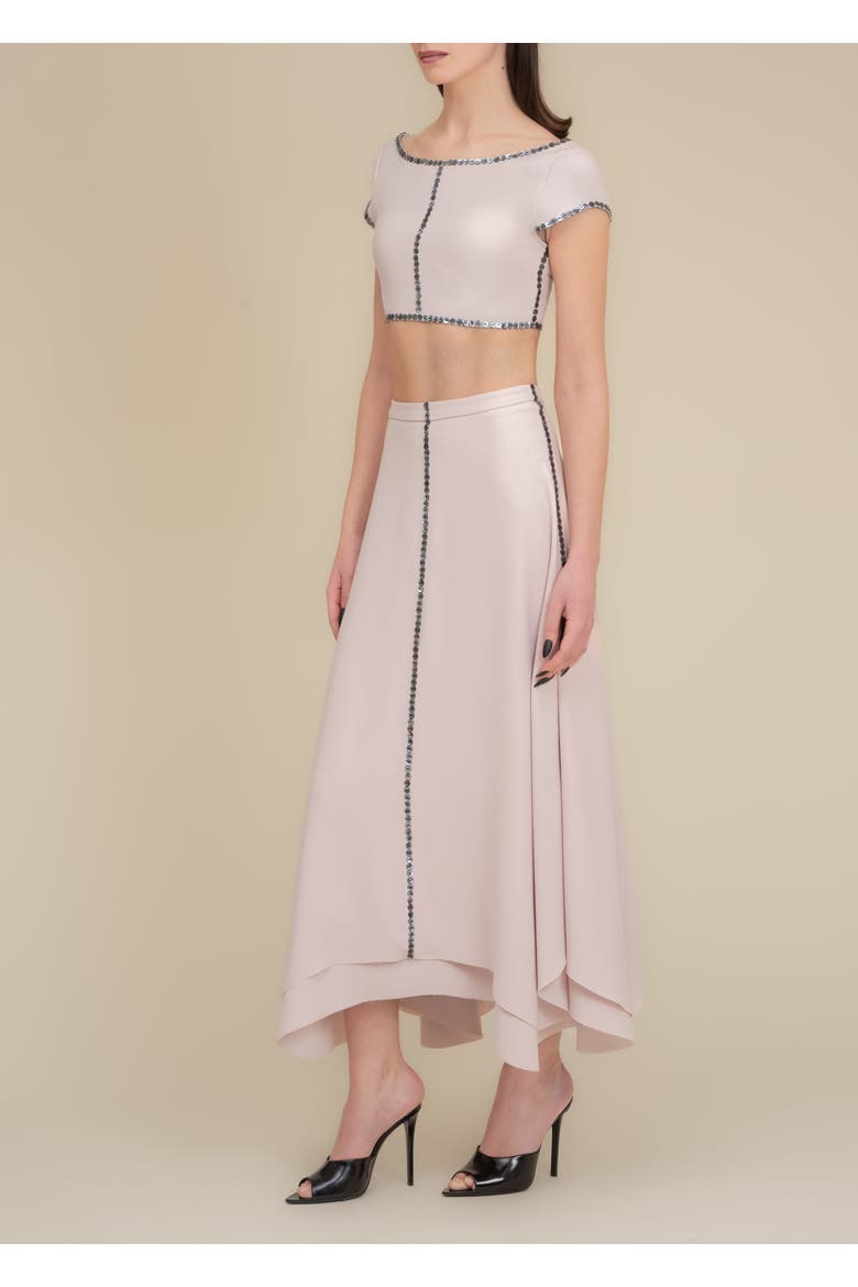 Coraline Charcoal Shell-Button Satin Crop Top, Alternate, color, Pink