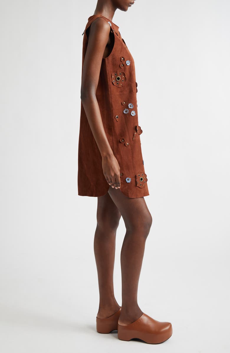 Marni Floral Appliqué Suede Shift Dress, Alternate, color, Tobacco