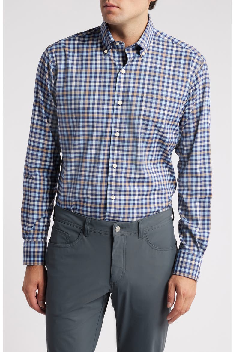 Chambly Crown Lite Check Performance Button-Down Shirt, Main, color, NAVY