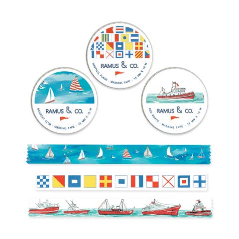 Illustrated Masking Tape - 3ct Rolls, Assorted Rolls (Sailboats + Nautical Flags + Red Boats)