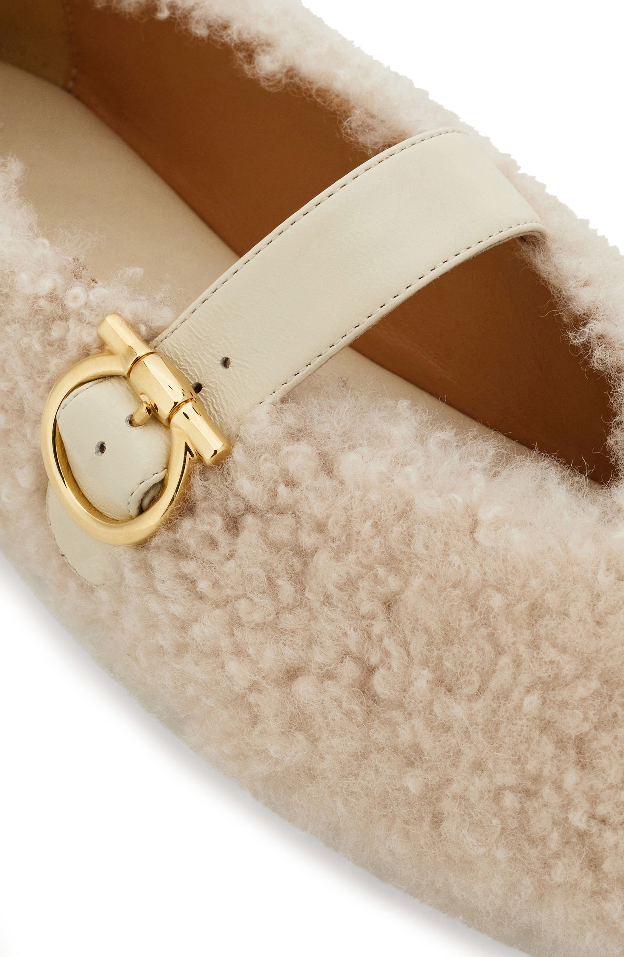 FERRAGAMO Gancio Genuine Shearling Ballet Flat, Alternate, color, Merinillo Carino Mascarpone
