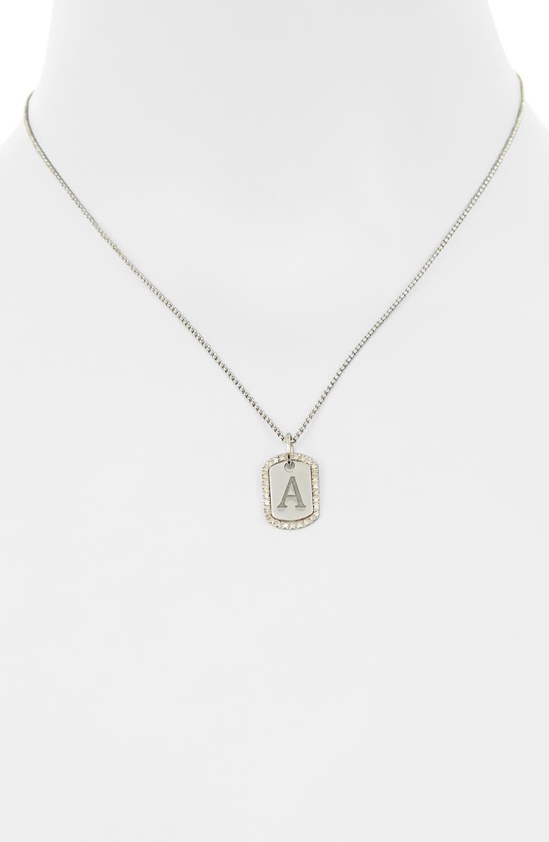MESHMERISE Diamond Initial Dog Tag Pendant Necklace, Alternate, color, White-A