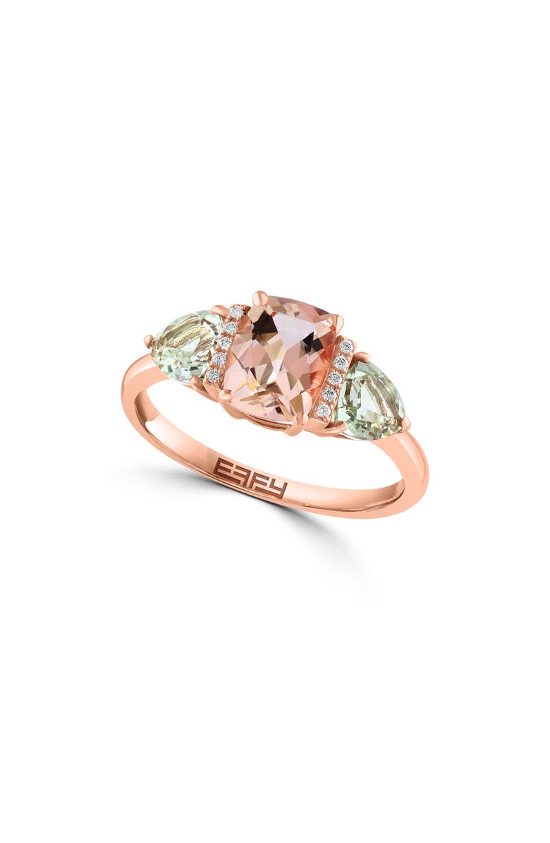 EFFY 14K Rose Gold Diamond, Prasiolite & Morganite Ring, Main, color,