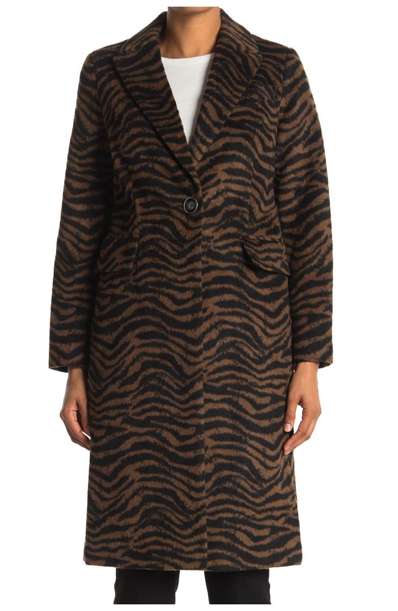 Tahari Raven Zebra Print Felted Coat, Alternate, color, 