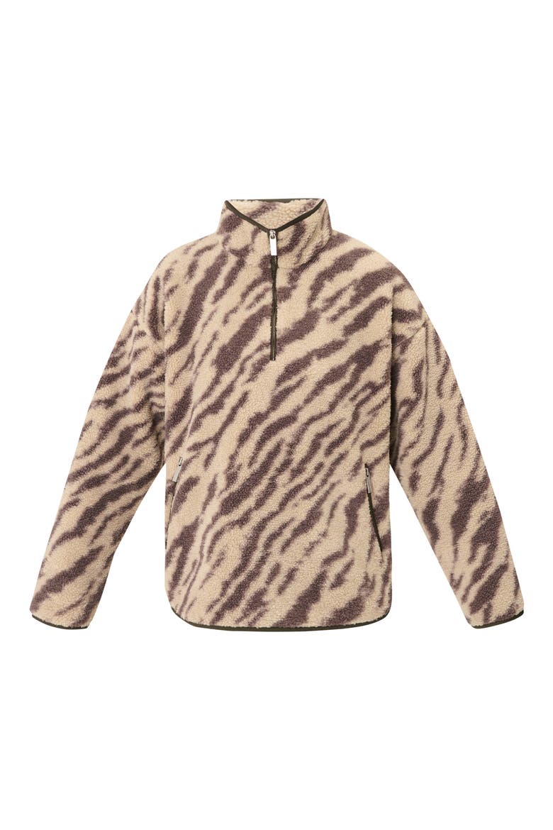 New Plush Fleece Half Zip Jacket, Alternate, color, BEIGE LINEAR TEXTURE PRINT