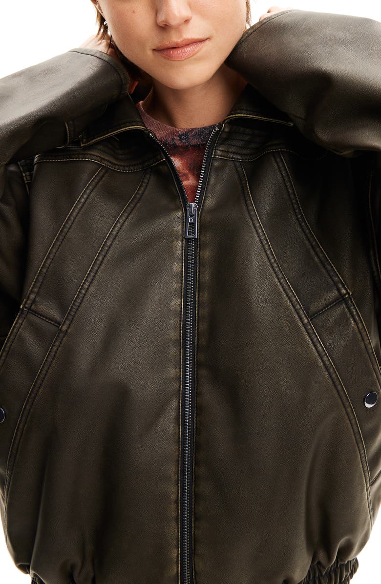 Desigual Faux Leather Jacket with Removable Sleeves, Alternate, color, 