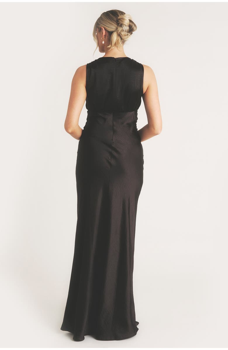 Six Stories Plunge Drape Satin Bridesmaid Dress, Alternate, color, Black