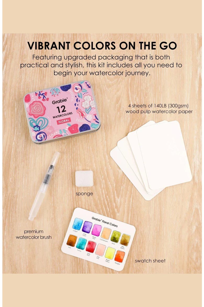 Floral Themed Watercolor Coloring Club Box, Alternate, color, Aqua Floral