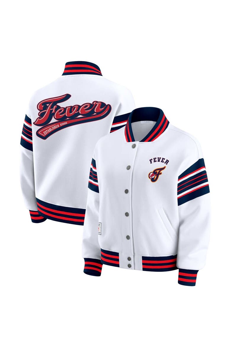 Women's WEAR by Erin Andrews White/Navy Indiana Fever Full-Snap Fleece Sweatshirt Jacket, Main, color, White