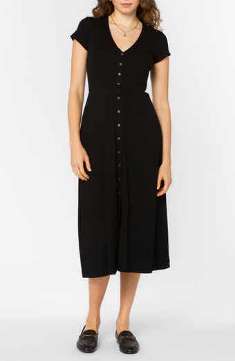 VELVET HEART Short Sleeve Button Front Ribbed Midi Dress