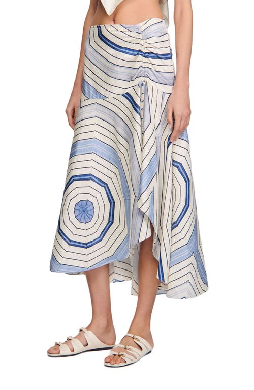 Sandro Womens Bleus Spiral-motif Asymmetric Woven Maxi Skirt In Blue