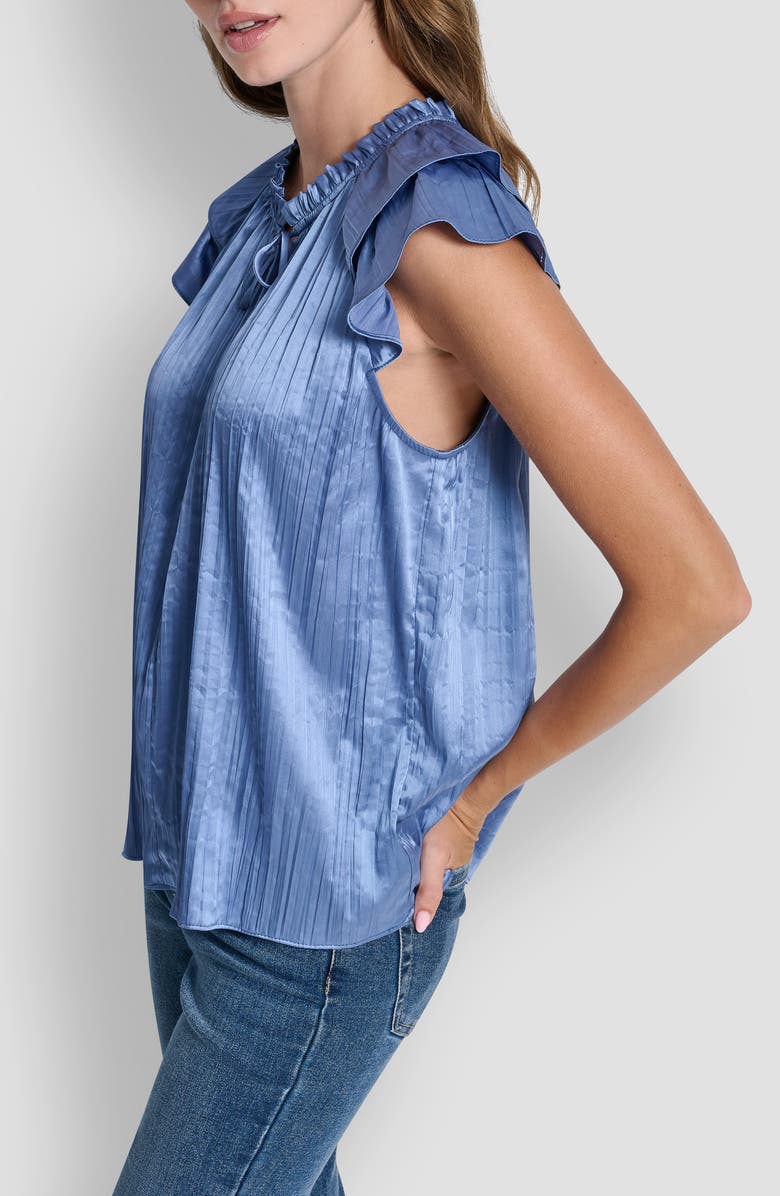 DKNY Pleated Tie Front Satin Top, Alternate, color, Liberty Sky