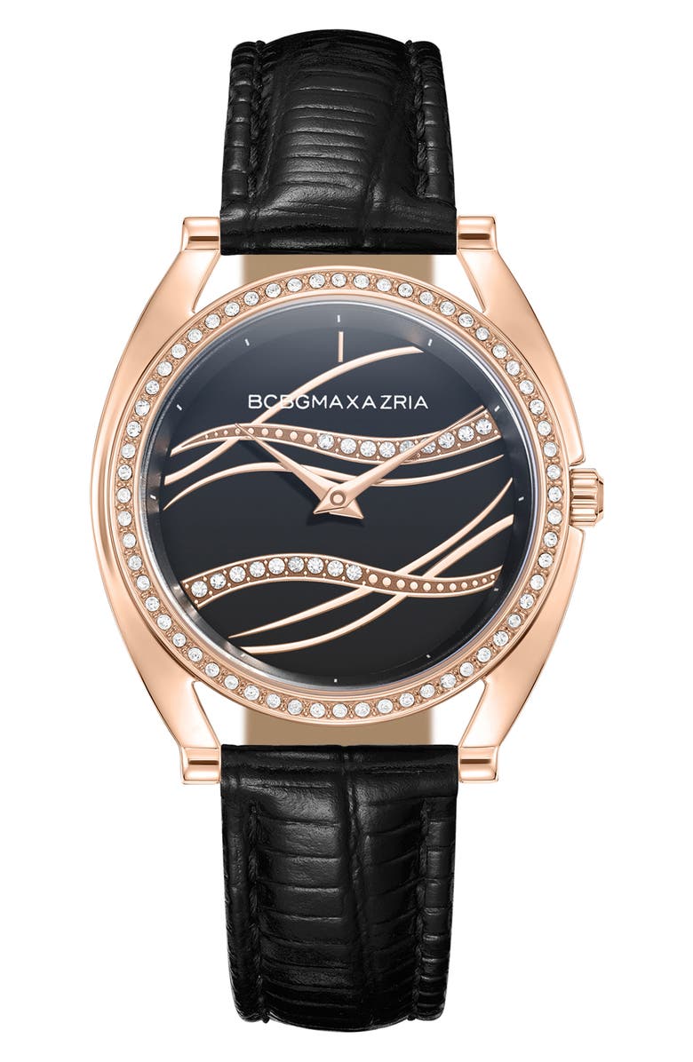 BCBG Max Azria Classic Mother of Pearl Dial Leather Strap Watch, 33.8mm, Main, color, 