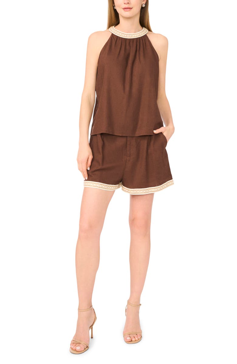 Parker Beaded Trim High Neck Woven Top, Alternate, color, Shaved Chocolate