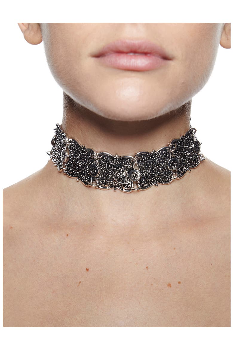 Boho Filigree Link Choker Necklace, Alternate, color, SILVER