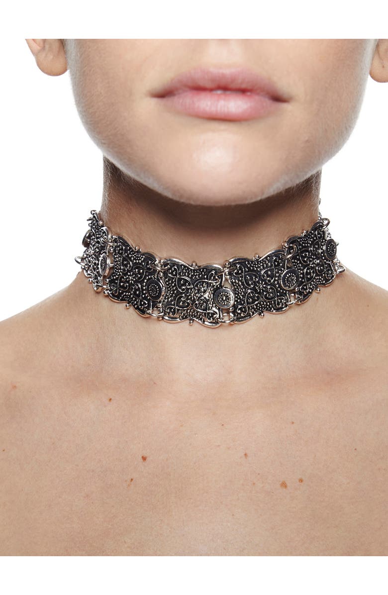 EYE CANDY LOS ANGELES Boho Filigree Link Choker Necklace, Alternate, color, Silver