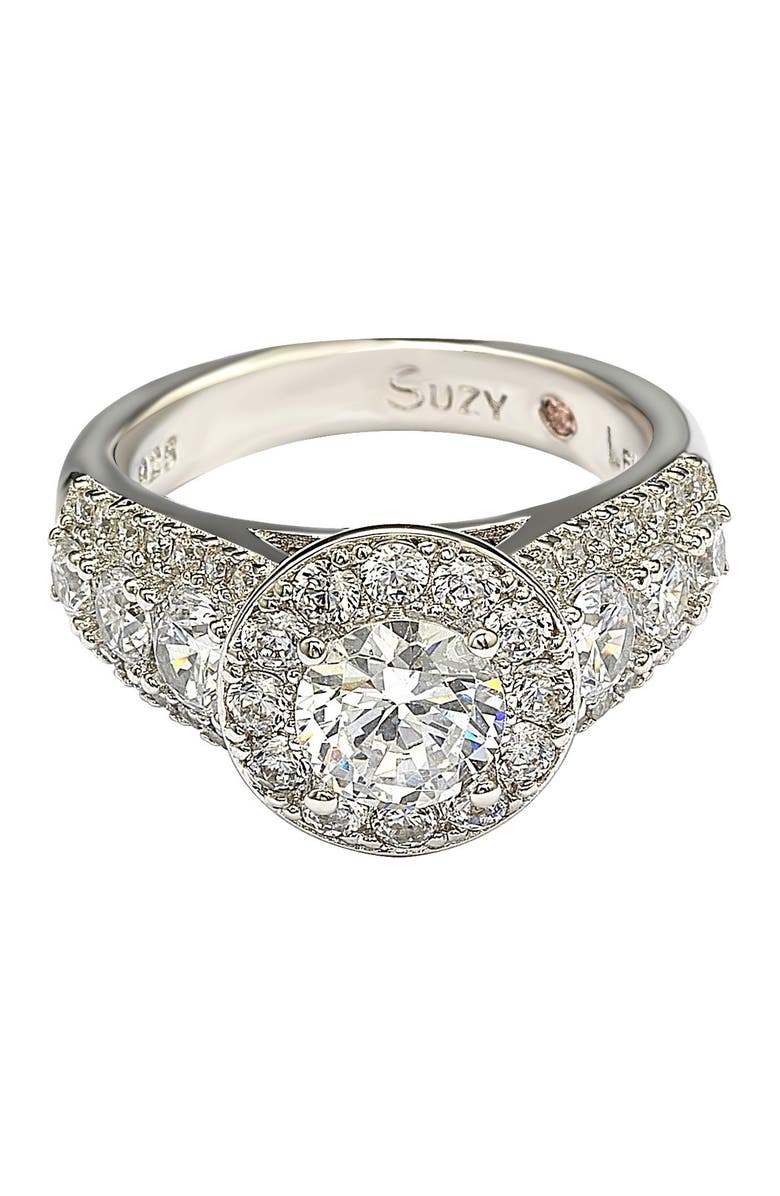 SUZY LEVIAN Sterling Silver White CZ Engagement Ring, Main, color, White