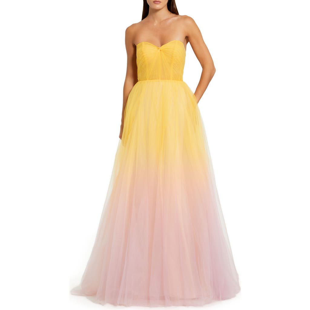 Mac Duggal Strapless Sweetheart Ombre Tulle Ballgown In Pink Lemonade