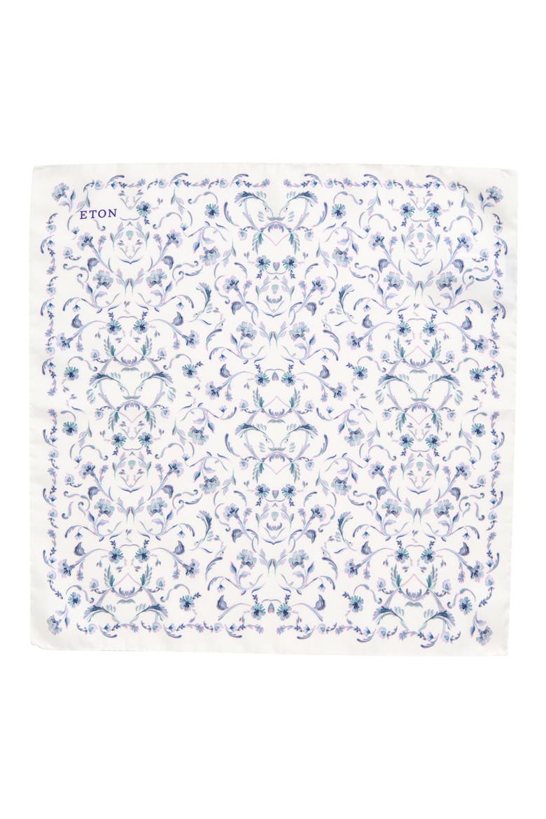 Floral Silk Pocket Square, Alternate, color, WHITE/ BLUE MULTI