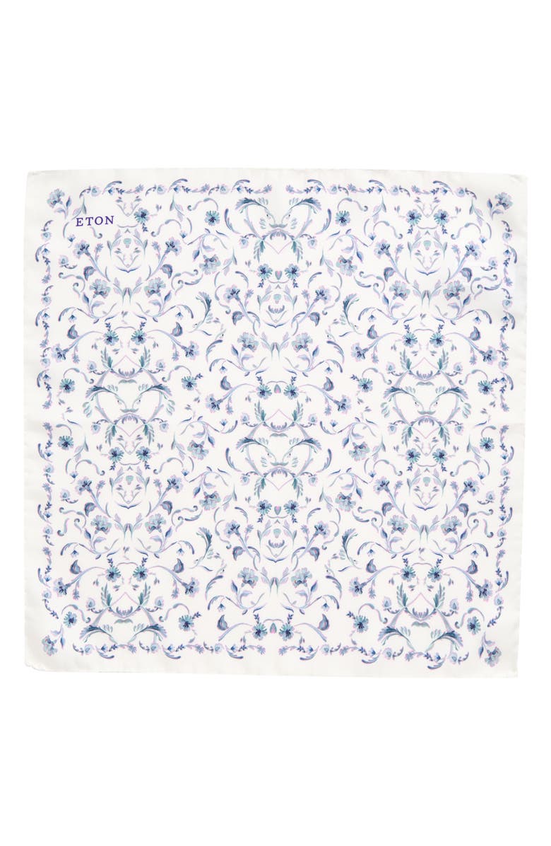 Eton Floral Silk Pocket Square, Alternate, color, White/ Blue Multi