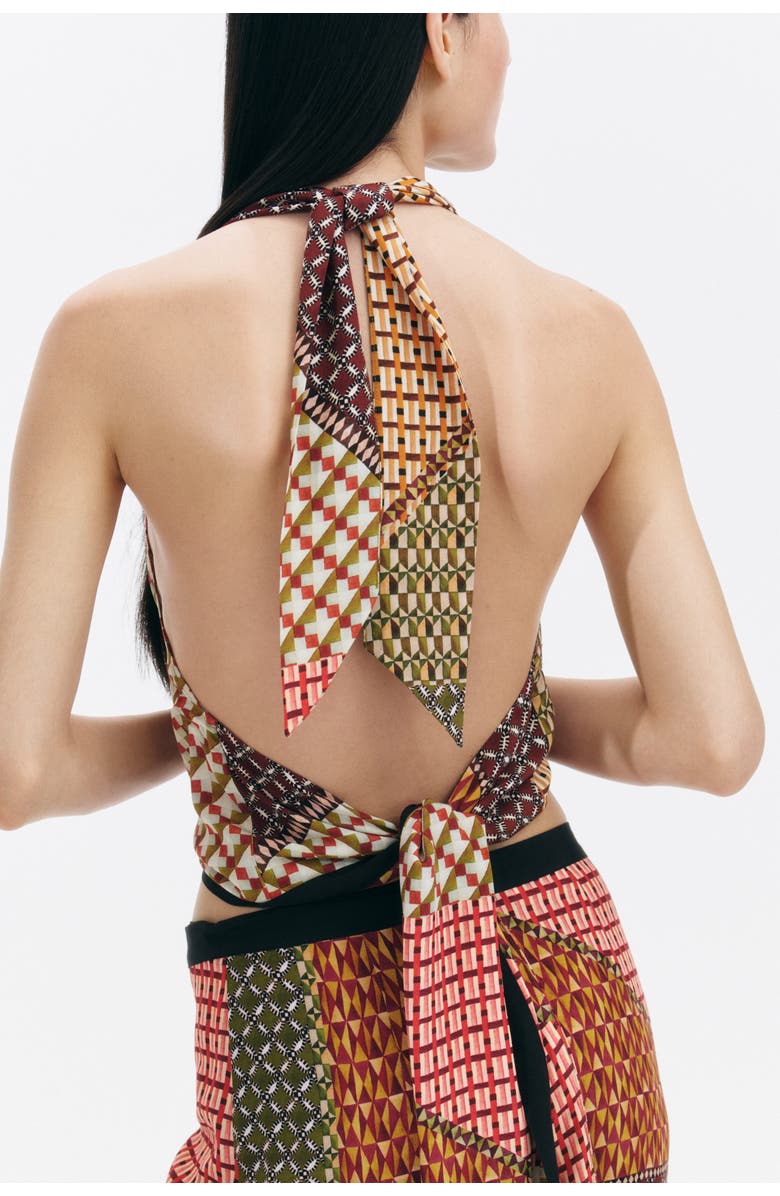 H&M Cowl-neck Halterneck Top, Alternate, color, Burgundy/Orange
