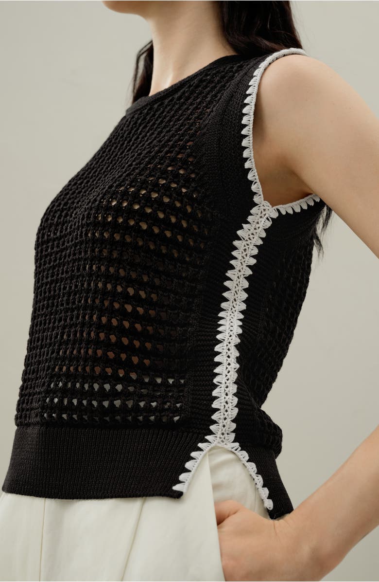 Lilysilk Toscana Pointelle Embroidered Vest, Alternate, color, Black