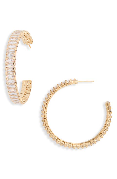 Baguette Stone C Hoop Earrings