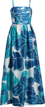 Tahari ASL Floral Crinkled Satin Gown