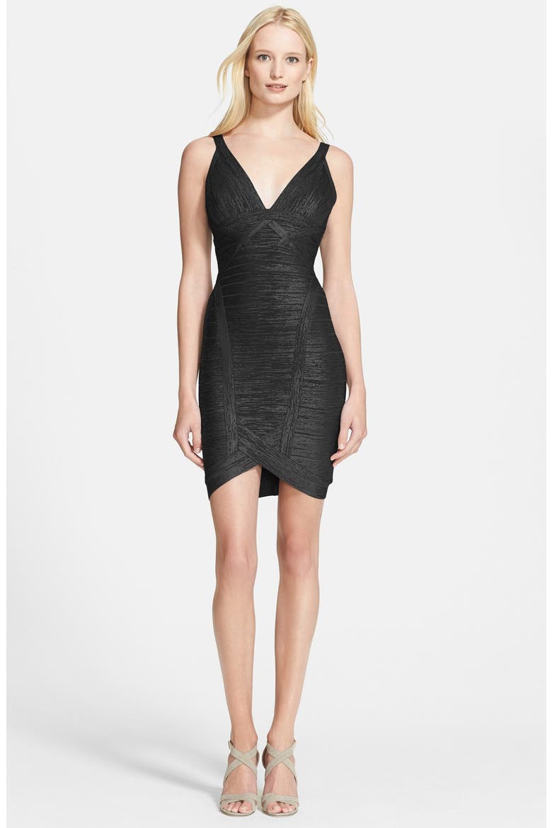 Deep V-Neck Foiled Bandage Dress, Main, color, BLACK/ COMB