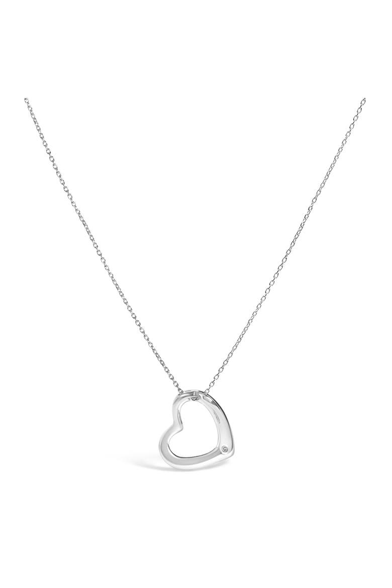 Sterling Silver Bezel Set Diamond Accent Heart Pendant Necklace, Main, color, Silver