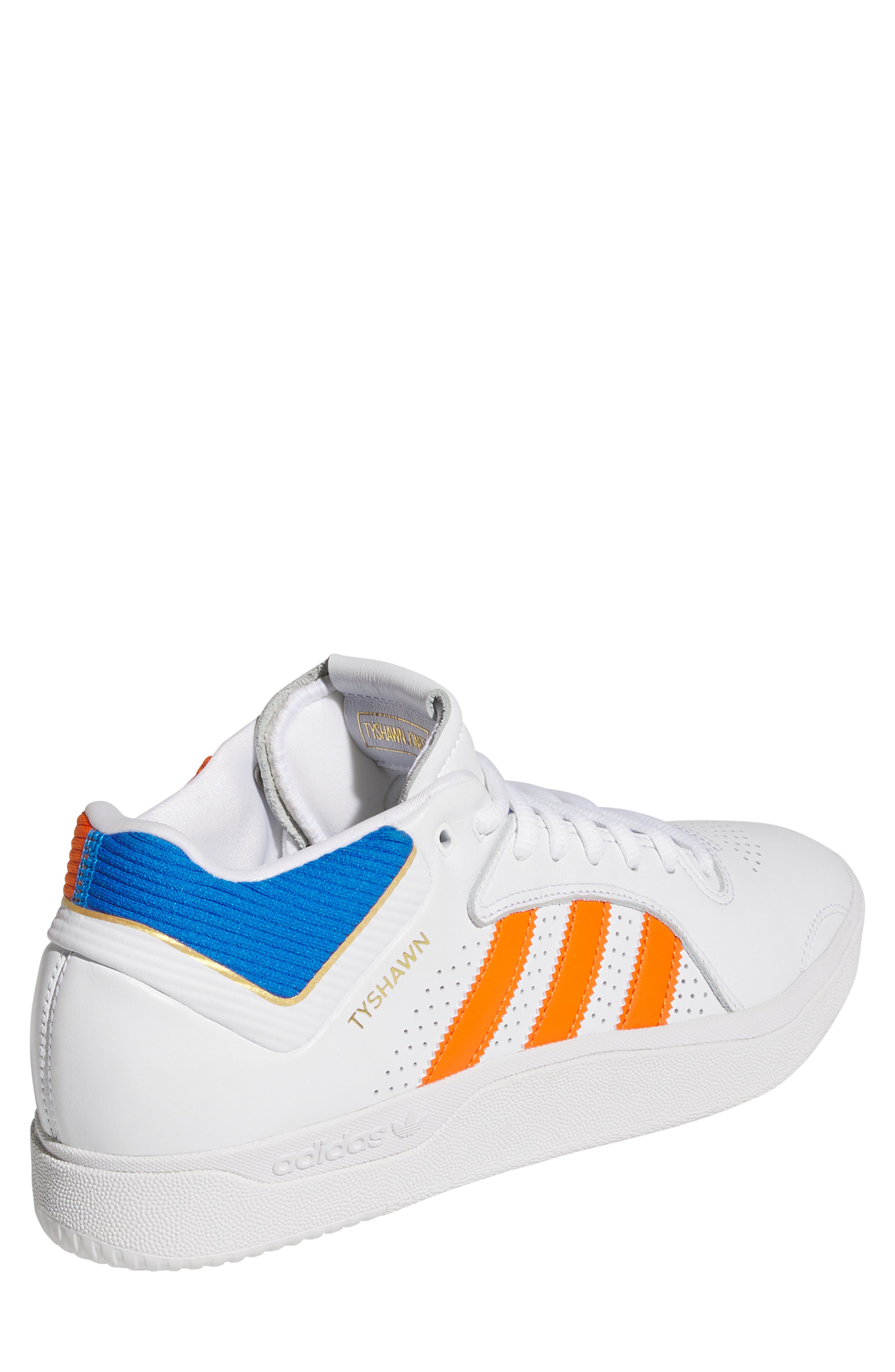 adidas Tyshawn Skateboarding Sneaker, Alternate, color, White/ Orange/ Blue Bird