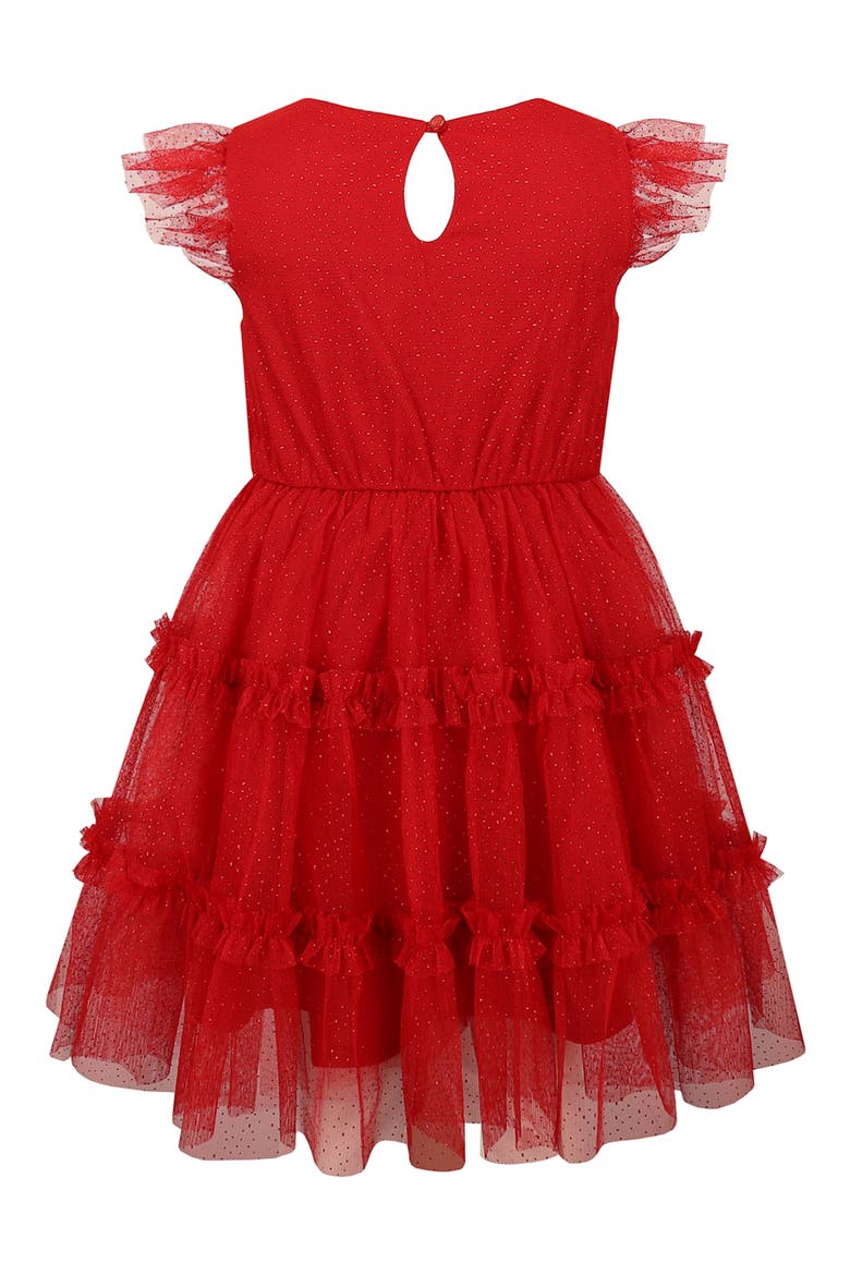 Kids' Reindeer Sequined Tiered Glitter Mesh Dress, Alternate, color, RED