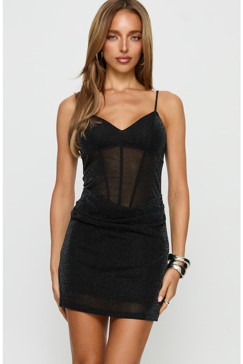 Keyara Glitter Mesh Minidress, Alternate, color, BLACK