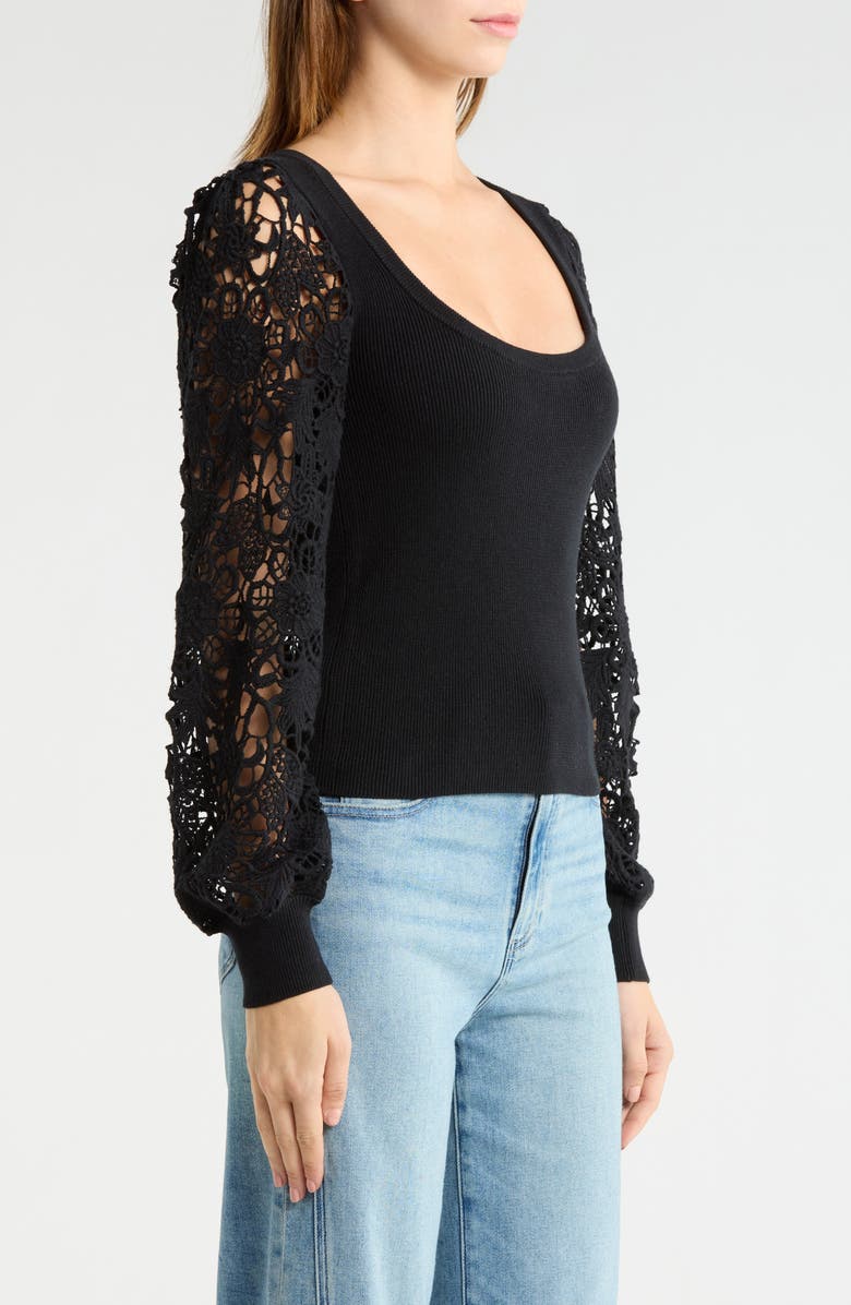 PAIGE Maya Lace Sleeve Sweater, Alternate, color, Black