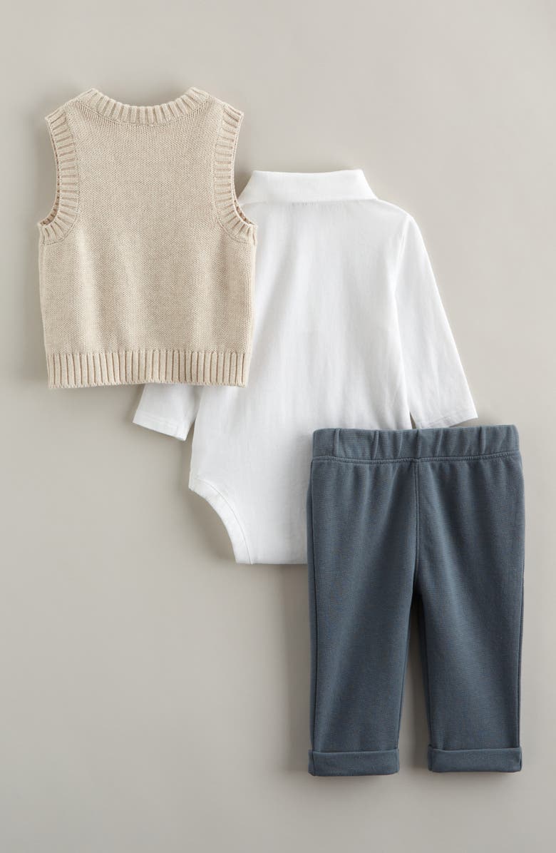 Nordstrom Dressed Up Cable Stitch Vest, Bodysuit & Pants Set, Alternate, color, Beige O- White Blue Weather