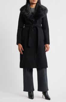Sam Edelman Belted Faux Fur Collared Coat