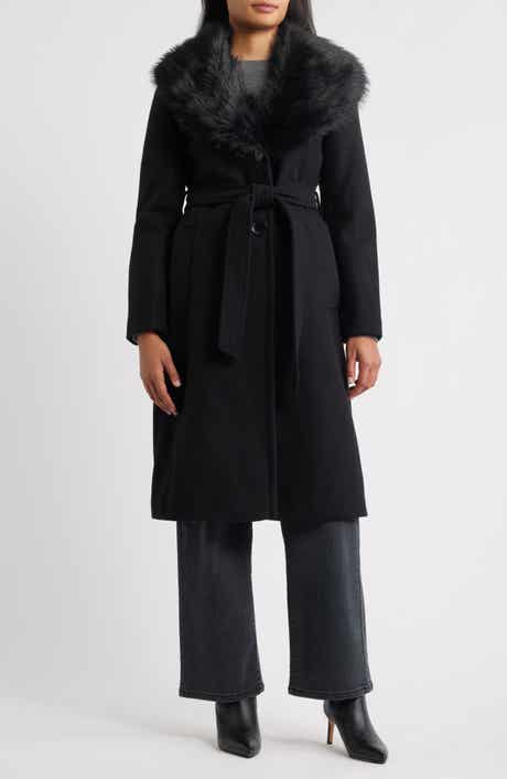 Sam Edelman Belted Faux Fur Collared Coat