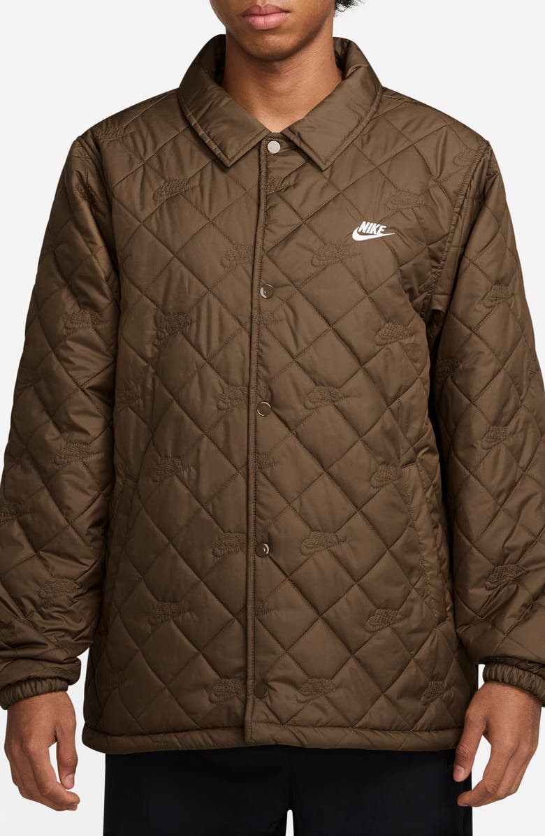 Nike Club Quilted Coach's Jacket, Main, color, Mosswood Brown/ White