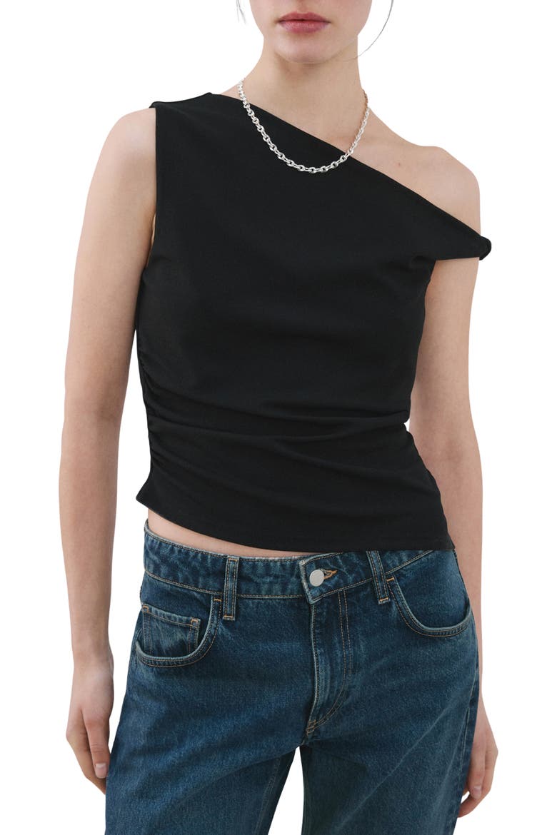 Asymmetric Ruched Top, Main, color, BLACK