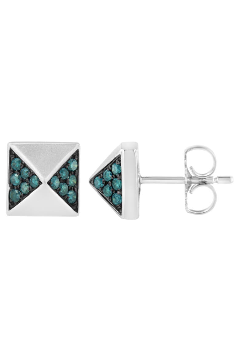 14K White Gold 1/4 Ct Blue Diamond Pyramid Stud Earring, Alternate, color, White