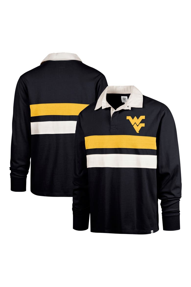 Men's '47 Navy West Virginia Mountaineers Clubhouse Knox Thames Long Sleeve Rugby Polo, Main, color, Navy
