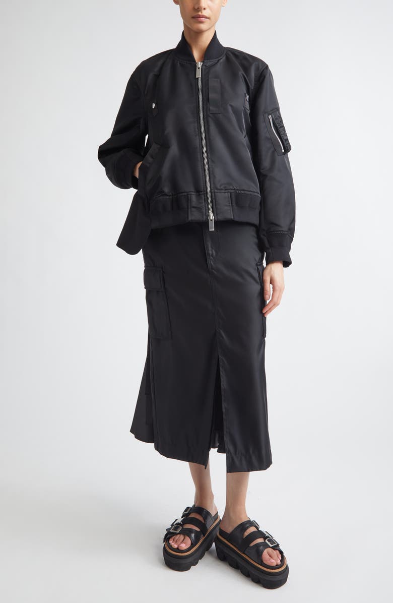 Sacai Insulated Nylon Twill & Satin Cargo Skirt, Alternate, color, Black