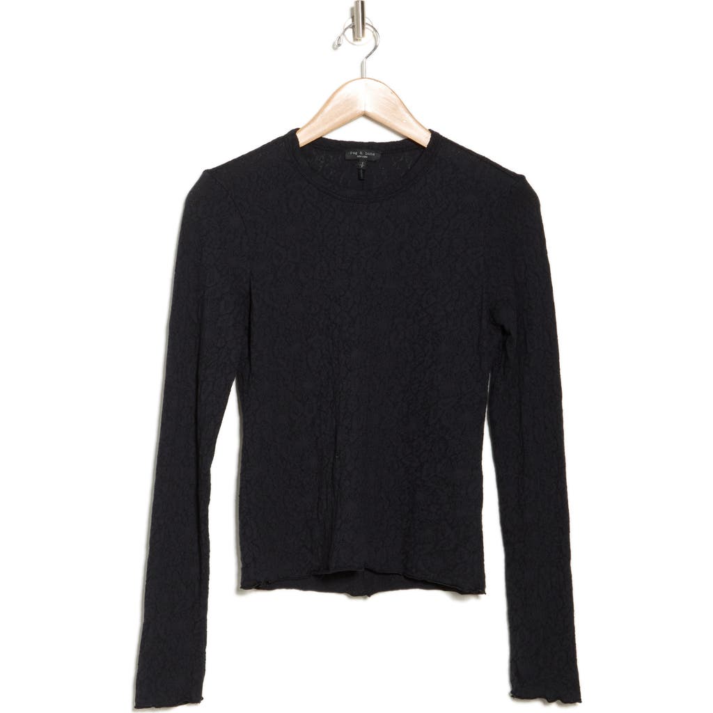 Rag & Bone Gemma Jacquard Lettuce Edge Long Sleeve T-shirt In Black