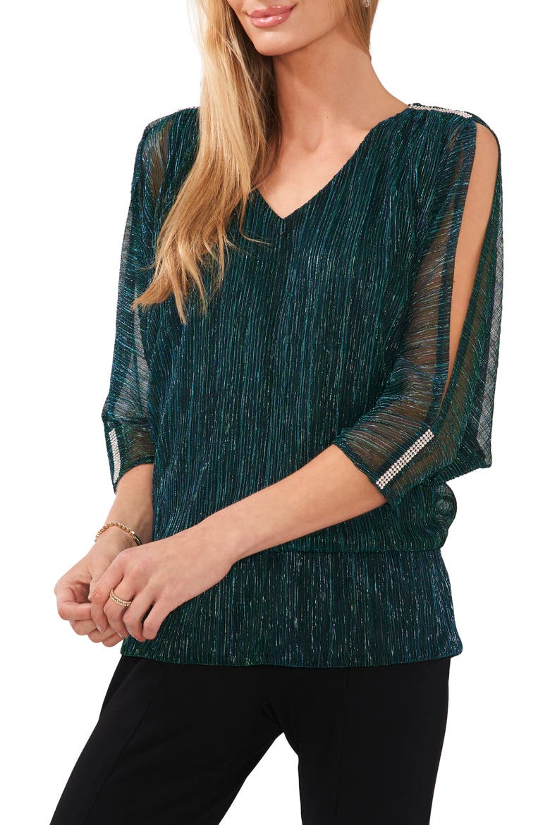 Metallic Split Sleeve Blouse, Main, color, DAZZLING JADE
